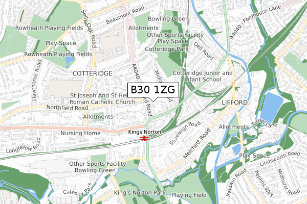 B30 1ZG map - small scale - OS Open Zoomstack (Ordnance Survey)