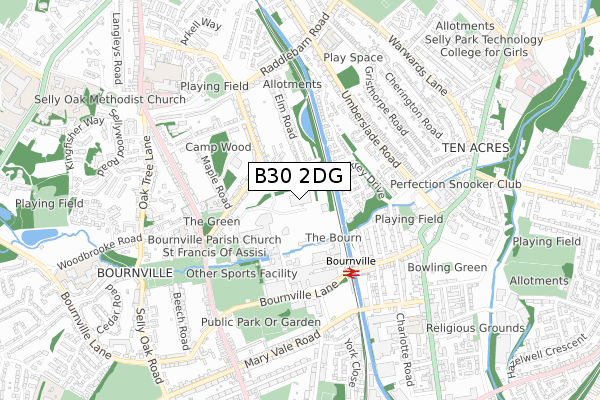 B30 2DG map - small scale - OS Open Zoomstack (Ordnance Survey)