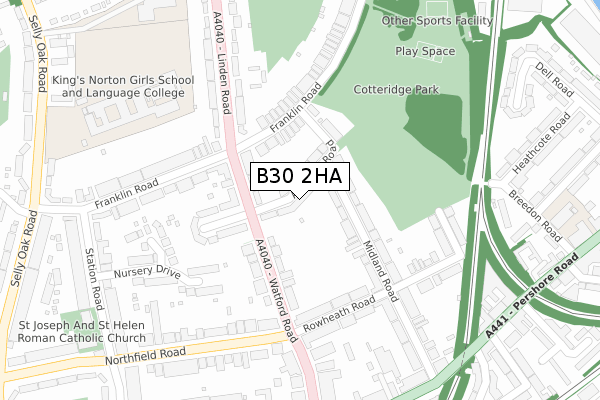 B30 2HA map - large scale - OS Open Zoomstack (Ordnance Survey)