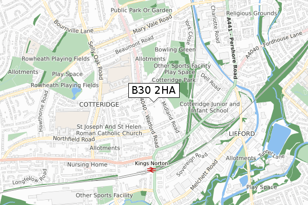 B30 2HA map - small scale - OS Open Zoomstack (Ordnance Survey)