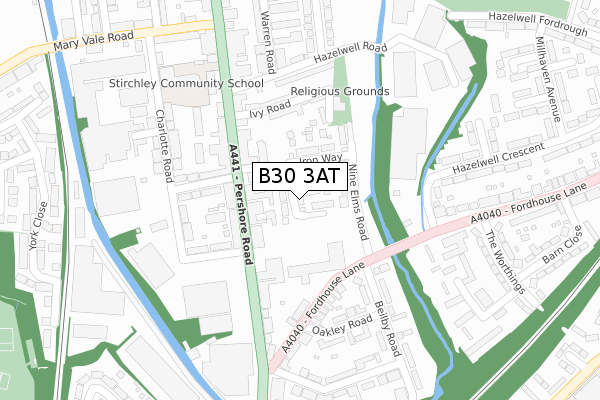 B30 3AT map - large scale - OS Open Zoomstack (Ordnance Survey)