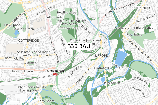 B30 3AU map - small scale - OS Open Zoomstack (Ordnance Survey)