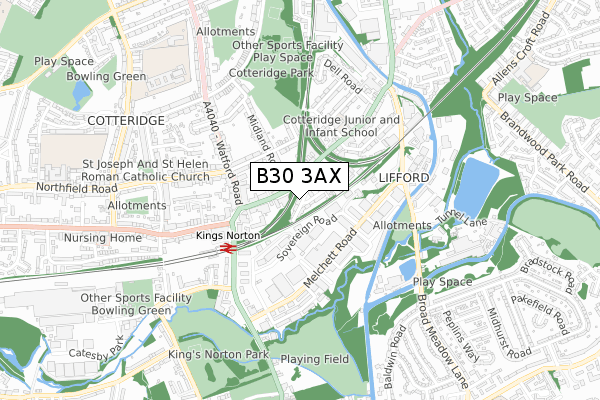 B30 3AX map - small scale - OS Open Zoomstack (Ordnance Survey)