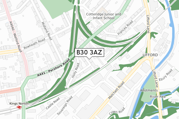 B30 3AZ map - large scale - OS Open Zoomstack (Ordnance Survey)