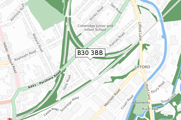 B30 3BB map - large scale - OS Open Zoomstack (Ordnance Survey)