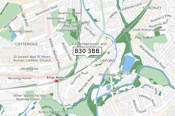 B30 3BB map - small scale - OS Open Zoomstack (Ordnance Survey)