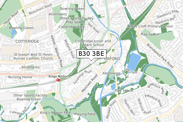 B30 3BE map - small scale - OS Open Zoomstack (Ordnance Survey)