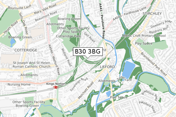 B30 3BG map - small scale - OS Open Zoomstack (Ordnance Survey)