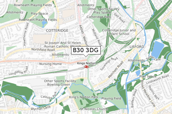 B30 3DG map - small scale - OS Open Zoomstack (Ordnance Survey)