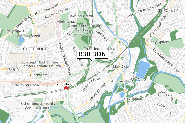 B30 3DN map - small scale - OS Open Zoomstack (Ordnance Survey)