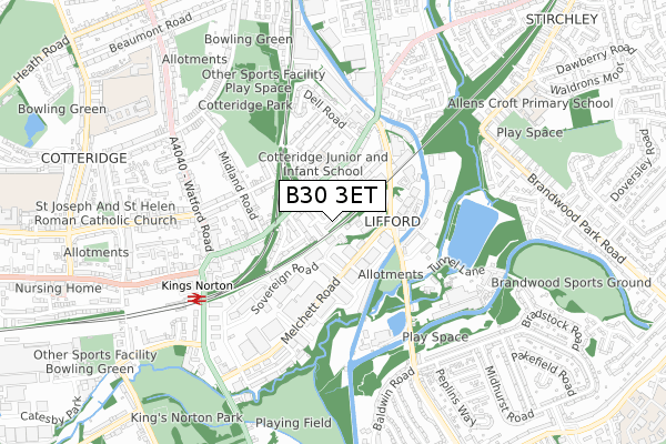 B30 3ET map - small scale - OS Open Zoomstack (Ordnance Survey)