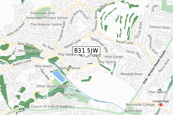 B31 5JW map - small scale - OS Open Zoomstack (Ordnance Survey)