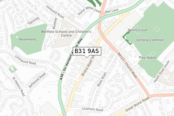 B31 9AS map - large scale - OS Open Zoomstack (Ordnance Survey)