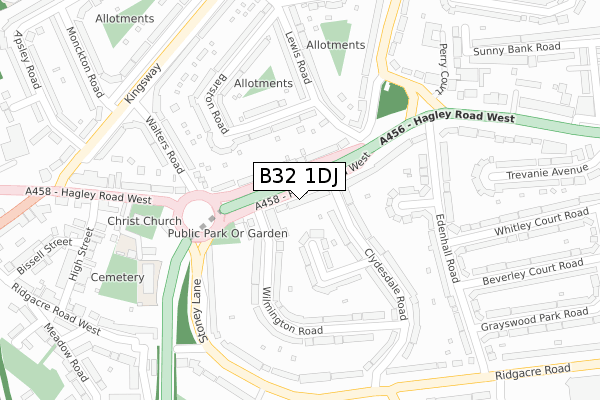 B32 1DJ map - large scale - OS Open Zoomstack (Ordnance Survey)