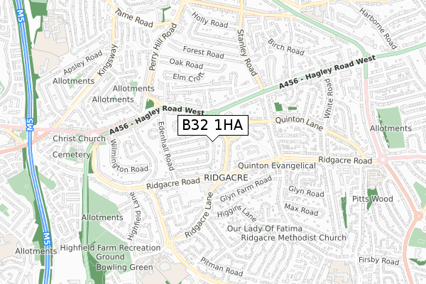 B32 1HA map - small scale - OS Open Zoomstack (Ordnance Survey)