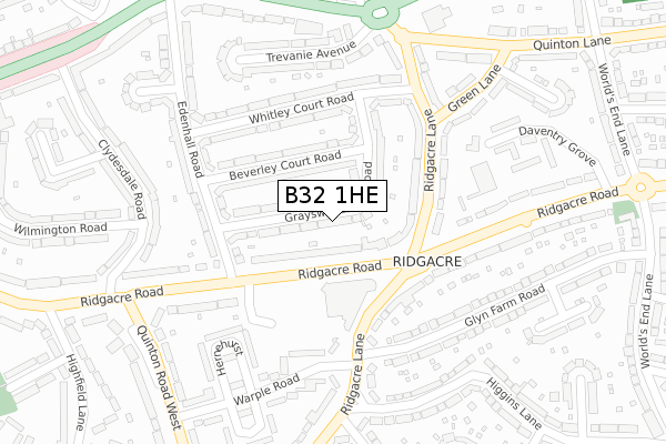 B32 1HE map - large scale - OS Open Zoomstack (Ordnance Survey)