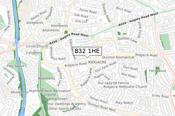 B32 1HE map - small scale - OS Open Zoomstack (Ordnance Survey)