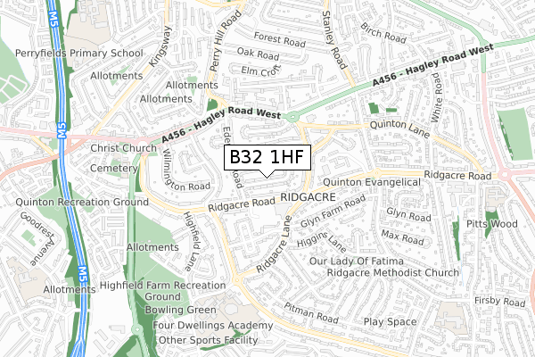 B32 1HF map - small scale - OS Open Zoomstack (Ordnance Survey)