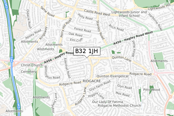 B32 1JH map - small scale - OS Open Zoomstack (Ordnance Survey)