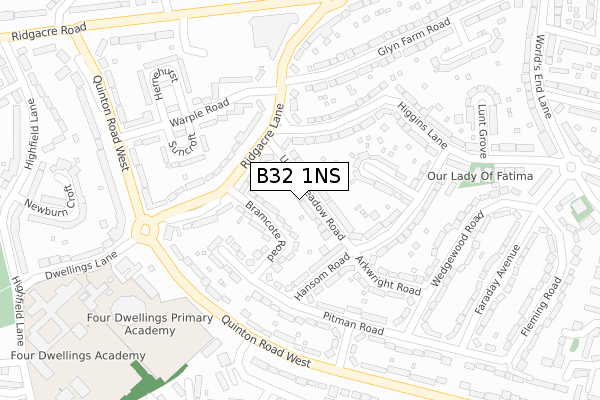 B32 1NS map - large scale - OS Open Zoomstack (Ordnance Survey)