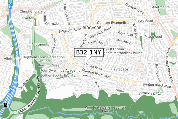 B32 1NY map - small scale - OS Open Zoomstack (Ordnance Survey)