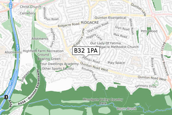 B32 1PA map - small scale - OS Open Zoomstack (Ordnance Survey)