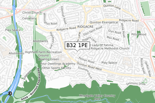 B32 1PE map - small scale - OS Open Zoomstack (Ordnance Survey)