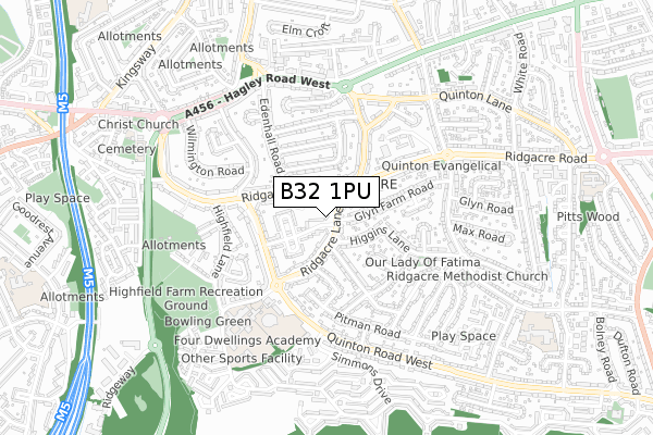 B32 1PU map - small scale - OS Open Zoomstack (Ordnance Survey)