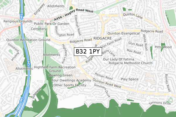 B32 1PY map - small scale - OS Open Zoomstack (Ordnance Survey)