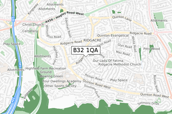 B32 1QA map - small scale - OS Open Zoomstack (Ordnance Survey)