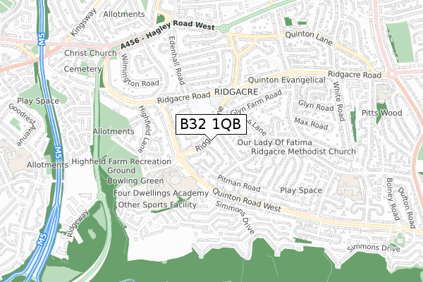 B32 1QB map - small scale - OS Open Zoomstack (Ordnance Survey)