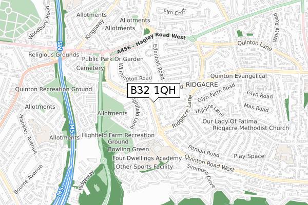 B32 1QH map - small scale - OS Open Zoomstack (Ordnance Survey)