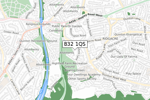 B32 1QS map - small scale - OS Open Zoomstack (Ordnance Survey)