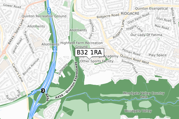 B32 1RA map - small scale - OS Open Zoomstack (Ordnance Survey)