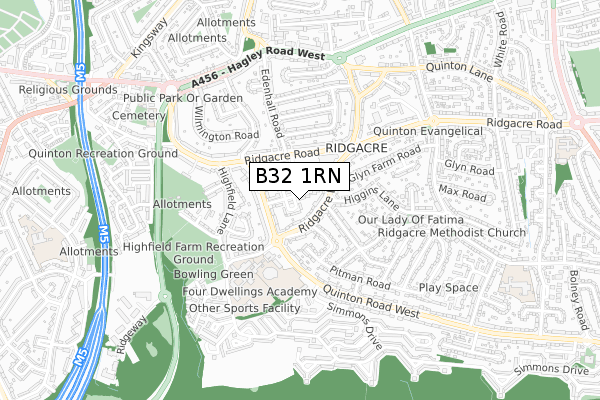 B32 1RN map - small scale - OS Open Zoomstack (Ordnance Survey)