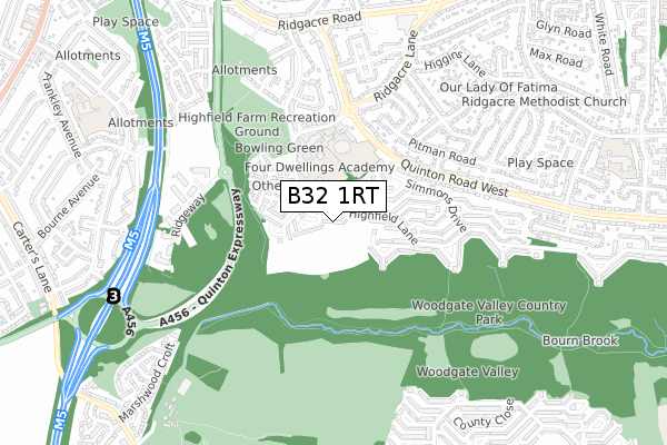 B32 1RT map - small scale - OS Open Zoomstack (Ordnance Survey)