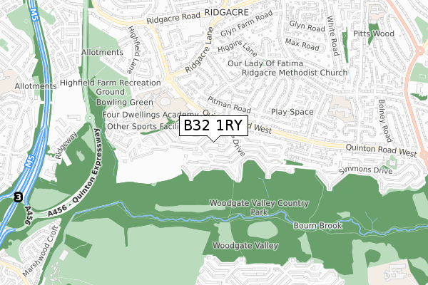 B32 1RY map - small scale - OS Open Zoomstack (Ordnance Survey)