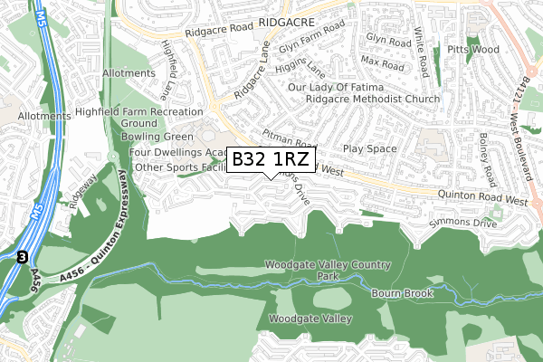 B32 1RZ map - small scale - OS Open Zoomstack (Ordnance Survey)