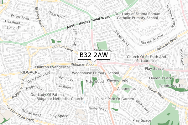 B32 2AW map - small scale - OS Open Zoomstack (Ordnance Survey)