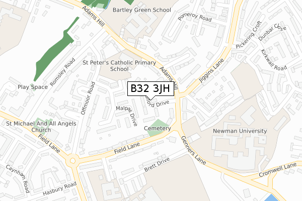 B32 3JH map - large scale - OS Open Zoomstack (Ordnance Survey)