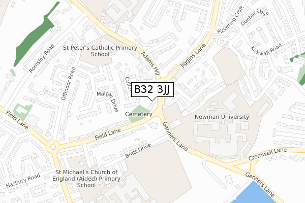 B32 3JJ map - large scale - OS Open Zoomstack (Ordnance Survey)