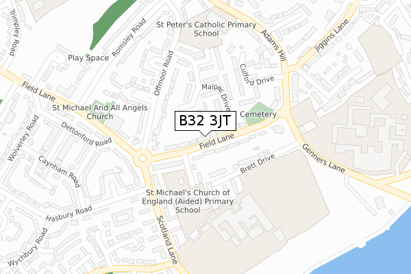 B32 3JT map - large scale - OS Open Zoomstack (Ordnance Survey)