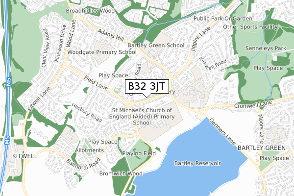 B32 3JT map - small scale - OS Open Zoomstack (Ordnance Survey)