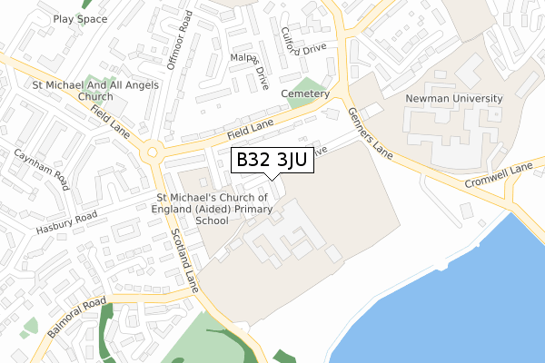 B32 3JU map - large scale - OS Open Zoomstack (Ordnance Survey)