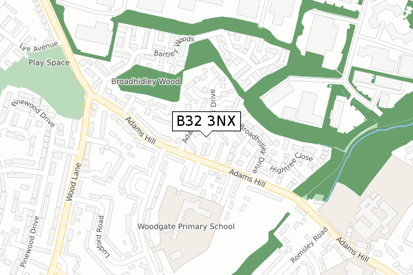 B32 3NX map - large scale - OS Open Zoomstack (Ordnance Survey)