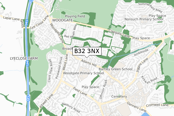 B32 3NX map - small scale - OS Open Zoomstack (Ordnance Survey)