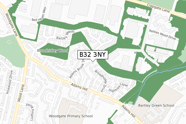 B32 3NY map - large scale - OS Open Zoomstack (Ordnance Survey)