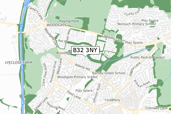 B32 3NY map - small scale - OS Open Zoomstack (Ordnance Survey)