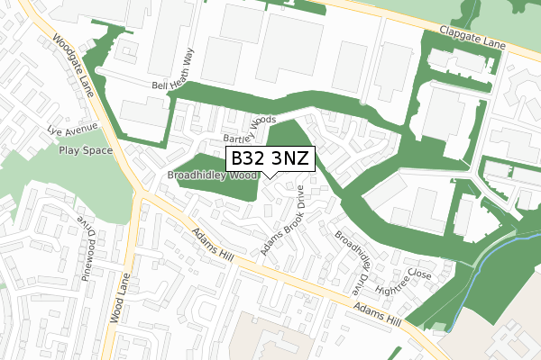 B32 3NZ map - large scale - OS Open Zoomstack (Ordnance Survey)