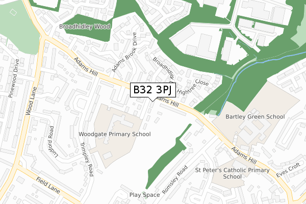 B32 3PJ map - large scale - OS Open Zoomstack (Ordnance Survey)